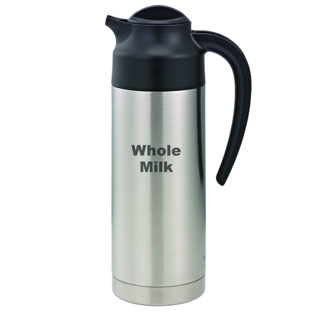 Service Ideas SteelVac Creamer, Etched Whole Milk, Vacuum Insulated Carafe, Stainless Vacuum, 1 Liter S2SN100WHOLEET